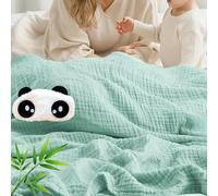Gienslru Couverture en mousseline - Pour adulte - En coton - 150 x 200 cm - Vert clair - 105 x 105 cm