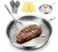 Gienslru Tovara Titanium Pro Poêle à frire TitaniumPro Titanium Martelé Pan Pro avec couvercle 100 % non toxique, naturellement antiadhésive, 26/28/30 cm, pour cuisson (No Lid, 30 cm)