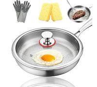 Gienslru Tovara Titanium Pro Titanium Pro Poêle à frire en titane martelé avec couvercle, 100 % non toxique, naturellement antiadhésive, 26/28/30 cm, pour cuisson (avec couvercle, 30 cm)