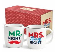 Gifffted Tasse Duo Mr Right Et Mrs Always Right, Mug Original Idée Cadeau Anniversaire Mariage, Pour Couple, Femme, Homme, Amis, Amoureux, Elle, Lui, Noel, Cafe, Tasse Humour