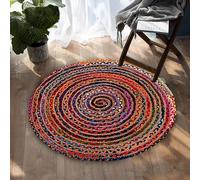 Gifiie Multicolore Boho Coton Chindi Jute Tapis - Tissé pour La Maison Cuisine Salon Et Chambre (Multicolore-Chindi-Rond(90CM), Rond 1 (90X90CM))