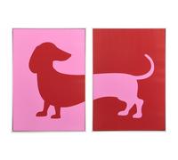 GIFTDECOR Lot de 4 Tableaux Chien Assorti 50x70cm Rouge + Rose