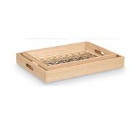 GIFTDECOR Set de 2 Plateaux Rectangulaire et Circulaire Bois et Verre