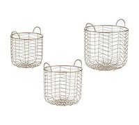 GIFTDECOR Set de 3 paniers métalliques ronds champagne avec anses