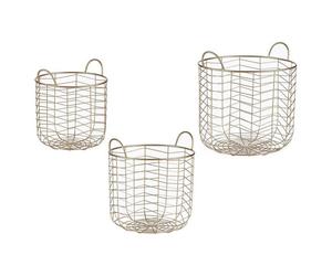 GIFTDECOR Set de 3 paniers métalliques ronds champagne avec anses