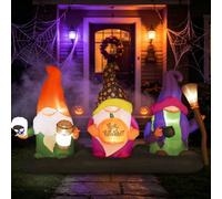 GIFTFIND Décorations gonflables d'Halloween de 2,7 m - 3 nains mignons avec citrouilles et lumières LED, décoration de cour gonflable géante pour fête d'Halloween, pelouse, jardin, terrasse, maison