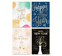 Giftinghouse Cartes de bonne année 2026 - Lot de 12/24/48 - Lot de cartes de vœux en feuille d'or avec enveloppes blanches - Ensemble de cartes écologiques à l'intérieur vierge pour les amis et la