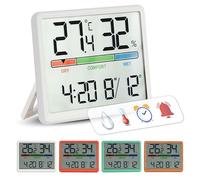 GIFTMARKET - Thermomètre d'intérieur numérique avec hygromètre, indicateur de confort, horloge et calendrier, couleur blanche, idéal pour la maison. ABS. 9,3 x 7,2 x 1,6 cm
