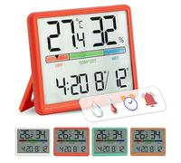 GIFTMARKET - Thermomètre d'intérieur numérique avec hygromètre, indicateur de confort, horloge et calendrier, couleur rouge, idéal pour la maison, matériau ABS. 9,3 x 7,2 x 1,6 cm