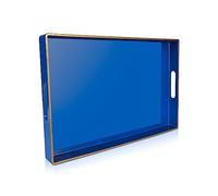 Gifturbo Plateau de service bleu - Plateaux de service décoratifs avec poignées, plateau de table basse rectangulaire en plastique pour salon, salle de bain, 40 x 26 x 3,5 cm