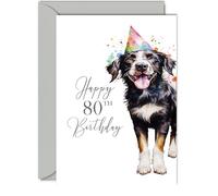 Giftzie Cartes d'anniversaire 80 ans pour homme et femme - Motif chien - Carte d'anniversaire pour homme de 80 ans, grand-père, grand-mère, papa, maman, oncle, tante, cousin, format A5