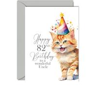 Giftzie Cartes d'anniversaire de 82 ans pour oncle, chat, chaton, carte d'anniversaire pour oncle de 82 ans, de la part d'un neveu, d'une nièce, format A5, pour un anniversaire, un homme, lui