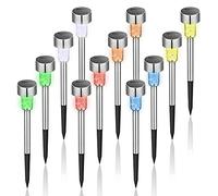 GIGALUMI Lampe Solaire Extérieur, Lampe Solaire Extérieur Jardin,Étanche Lumière Solaire Extérieur pour Terrasse, Pelouse, Jardin, Allée, Chemins, Acier Inoxydable,Lot de 12,Couleur Variable