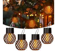 GIGALUMI Lampes solaires de jardin, lot de 4 lampes solaires suspendues, flamme vacillante, lumières sphériques pour extérieur, étanches, pour jardin, cour, clôture, arbre