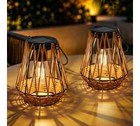 GIGALUMI Lampes Solaires d'extérieur Suspendues, Lot de 2 Lanterne Solaire en Rotin, Lampes Solaires IP44 étanches, décoration de Jardin, Lanternes Tressées à la Main pour Patio, Hexagonal