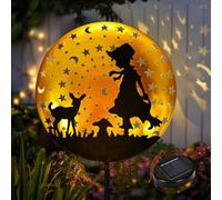 GIGALUMI Lot de 1 lampe solaire en métal avec motif de berger avec cerf, décoration solaire étanche avec projection d'étoiles pour allée, cour et terrasse