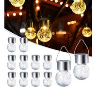 GIGALUMI Lot de 12 lampes solaires étanches à suspendre, décorations de jardin, cadeaux pour femme, maman, grand-mère, lanternes en verre craquelé
