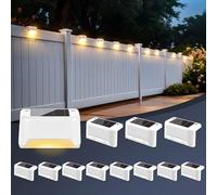 GIGALUMI Lot de 12 Lampes Solaires pour Escaliers Extérieurs, Éclairage Extérieur Solaire, Étanche Lampes Solaires pour Clôture, Escalier, Marches, Cour (Blanc, Blanc Chaud)
