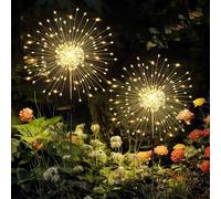 GIGALUMI Lot de 2 Solaires Extérieur Jardin,120 LED Feux d'artifice Solaires,Étanche Lampe Solaire de Pissenlit pour Cour, Pelouse, Fête, Patio, Décoration de Mariage (blanc chaud)