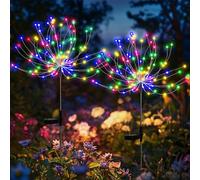 GIGALUMI Lot de 2 Solaires Extérieur Jardin,120 LED Feux d'artifice Solaires,Étanche Lampe Solaire de Pissenlit pour Cour, Pelouse, Fête, Patio, Décoration de Mariage (coloré)