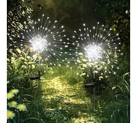 GIGALUMI Lot de 2 Solaires Extérieur Jardin,120 LED Feux d'artifice Solaires,Étanche Lampe Solaire de Pissenlit pour Cour, Pelouse, Fête, Patio, Décoration de Mariage (Blanc froid)