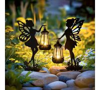 GIGALUMI Lot de 2 Statues de Fée en Fer avec Lampes Solaires - Décorations de Jardin étanches pour Terrasse, Cour, Unique pour Maman