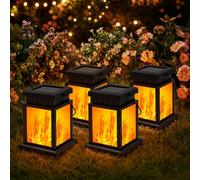 GIGALUMI Lot de 4 lampes solaires à suspendre pour l'extérieur, Effet de flamme, Étanche IP44, Décoration de jardin pour l'extérieur, Résistant aux intempéries, Lampes solaires pour patio