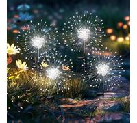 GIGALUMI Lot de 4 Solaires Extérieur Jardin,120 LED Feux d'artifice Solaires,Étanche Lampe Solaire de Pissenlit pour Cour, Pelouse, Fête, Patio, Décoration de Mariage (Blanc froid)