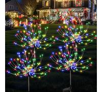 GIGALUMI Lot de 4 Solaires Extérieur Jardin,120 LED Feux d'artifice Solaires,Étanche Lampe Solaire de Pissenlit pour Cour, Pelouse, Fête, Patio, Décoration de Mariage (coloré)