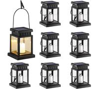 GIGALUMI : Lot de 8 lanternes solaires d'extérieur, à suspendre, effet bougie, lampes solaires pour jardin, terrasse, pelouse, patio, parasol, tente, balcon – lumière blanche chaude