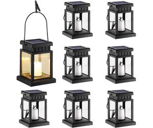 GIGALUMI : Lot de 8 lanternes solaires d'extérieur, à suspendre, effet bougie, lampes solaires pour jardin, terrasse, pelouse, patio, parasol, tente, balcon – lumière blanche chaude