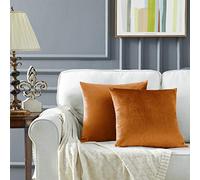 GIGIZAZA Housse de Coussin 55x55cm Canapé en Velours Décoration Chambre Taie d'oreiller Sofa Salon 2 pièces Orange Cannelle