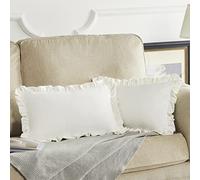GIGIZAZA Lot de 2 housses de coussin carrées en velours avec bords à volants pour canapé, salon, chambre à coucher, 30 x 50 cm, ivoire