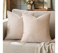 GIGIZAZA Lot de 2 Housses de Coussin décoratives carrées en Velours de Style Rustique pour canapé et Sofa, 50 x 50 cm, crème