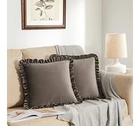 GIGIZAZA Lot de 2 Housses de Coussin décoratives en Velours à Volants pour canapé, 40,6 x 40,6 cm, Marron
