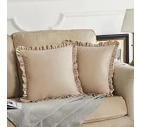 GIGIZAZA Lot de 2 housses de coussin décoratives en velours à volants pour canapé, 45,7 x 45,7 cm, champange