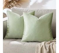 GIGIZAZA Lot de 2 housses de coussin décoratives en velours carrées et douces pour canapé, salon, chambre à coucher, vert sauge - 50 x 50 cm