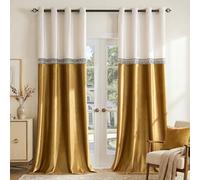 GIGIZAZA Lot de 2 rideaux occultants élégants en velours à œillets pour chambre à coucher - 168 x 183 cm - Doux - Économie d'énergie - Brodés - Aspect luxueux