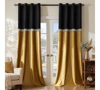 GIGIZAZA Lot de 2 rideaux occultants élégants en velours à œillets pour chambre à coucher et salon, isolation thermique, noir, doré, 228,6 x 228,6 cm, noir et doré