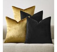 GIGIZAZA Lot de 4 housses de coussin carrées en velours doux pour canapé, chambre à coucher, salon, 45 x 45 cm, noir et doré