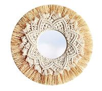 Giilayky Nordic Straw Woven Hotel Bed et Breakfast Mur Boho DéCor Miroir Tissé à la Main DéCoration Murale Macramé Miroir DéCoratif