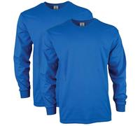Gildan Lot de 2 t-Shirts à Manches Longues en Coton pour Homme, Bleu Marine, S