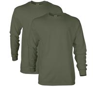 Gildan Lot de 2 t-Shirts à Manches Longues en Coton pour Homme, Vert Militaire (Lot de 2), 3XL