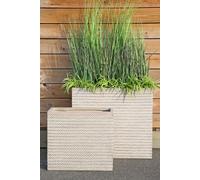 Gilde 2er Set, Pflanzgefäß, rechteckig, "Tavira", Fiberglas, braun, VE 1, L. 30 cm, B. 66 cm, H. 74 cm 52536 4063387525364