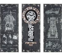 Gilde 3tlg. Set, Wanduhr, rechteckig, "Steampunk", Zahnradmotiv, Metall, schwarz, VE 1, L. 5 cm, B. 69 cm, H. 60 cm 50289 4001250502890