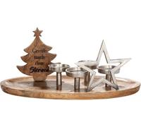 GILDE Bougeoir en Bois de Mangue avec éléments en Aluminium et Inscription H 26 cm