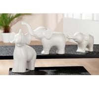 Gilde Éléphants décoratifs Famille - Lot de 3 poêles éléphants - Figurine Animale décoration Porcelaine - Couleur : Blanc - Largeur 15,5/14/20,5 cm