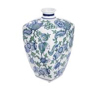 GILDE Fayencen Vase décoratif en céramique émaillée avec Motif Floral Bleu/Blanc Hauteur 31 cm x Ø 18 cm