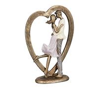 GILDE Figurine couple d'amoureux en forme de couple dans un cœur, crème, gris, lilas, or vieilli, 7 x 18 x 27 cm