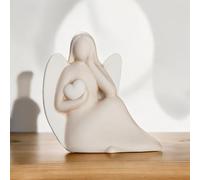 Gilde Figurine d'ange décorative avec Coeur - Figurine d'ange Gardien en céramique - Ange Cadeau baptême Communion Mariage Ange de la Chance - Couleur : Crème Blanc Hauteur 27 cm